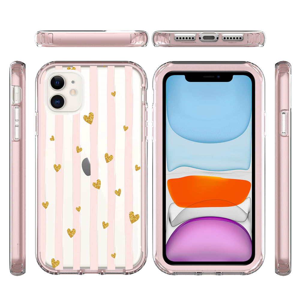 For Apple iPhone 14 (6.1") Beautiful Design 3 in 1 Hybrid Triple Layer Armor Hard PC Plastic Rubber TPU Frame Phone Case Cover