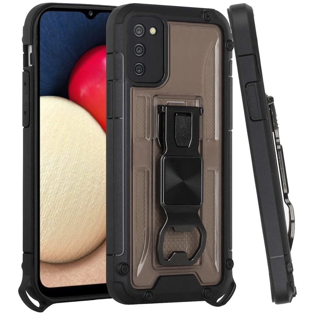 For Samsung Galaxy A02S Heavy Duty Military Grade Rugged Hybrid with Magnetic Kickstand, Carabiner, Bottle Beer Opener Shockproof Phone Case Cover