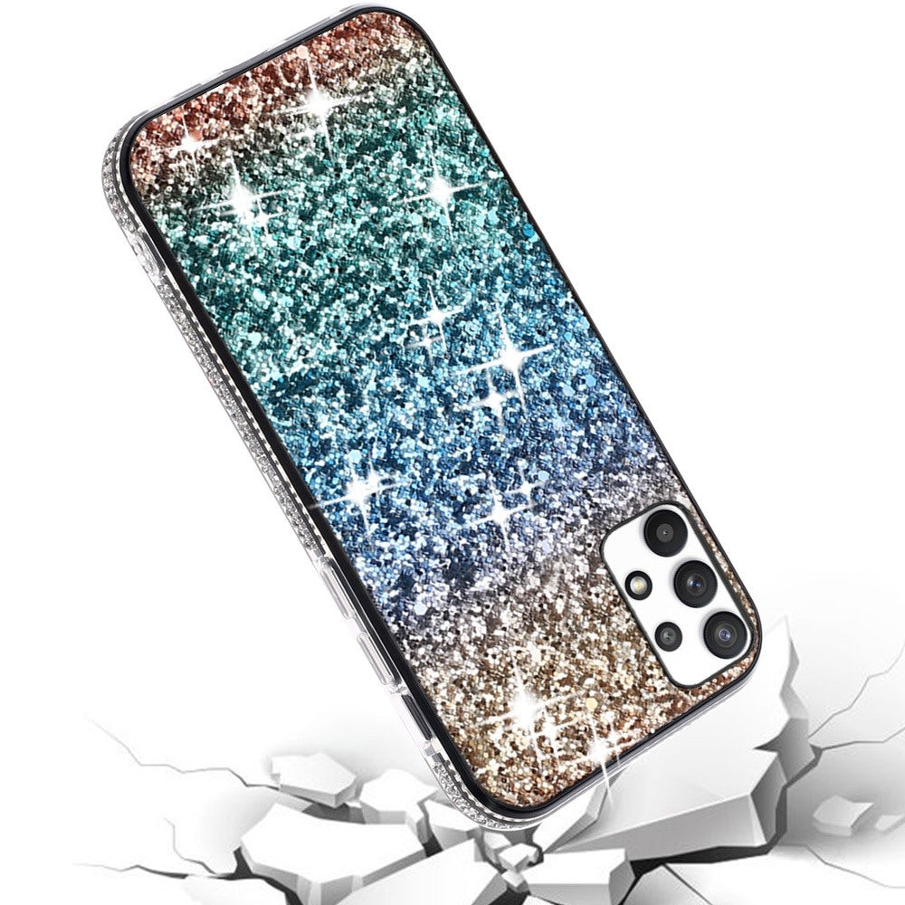 For Samsung A03 Core Rhinestone Sparkling Rainbow Gradual Glitter Full Diamond Bling Protective Hybrid Rugged Bumper Phone Case Cover