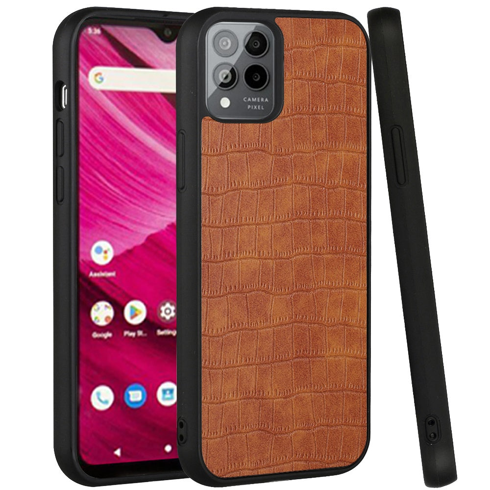 For T-Mobile Revvl 6 5G Ultra Slim Thin PU Leather Crocodile Flip Snap On Hybrid Shockproof TPU PC Hard Shell Durable Phone Case Cover