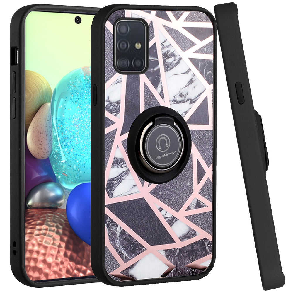 For Samsung Galaxy A71 5G Unique Marble Design with Magnetic Ring Kickstand Holder Hybrid TPU Hard Shockproof Armor Phone Case Cover