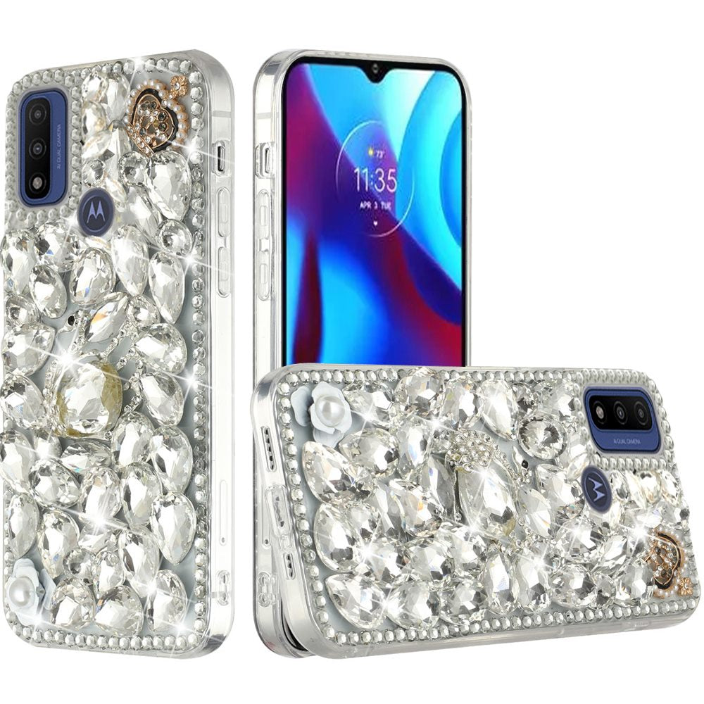 For Motorola Moto G Power 2022 Bling Clear Crystal 3D Full Diamonds Luxury Sparkle Transparent Rhinestone Hybrid Bumper Phone Case Cover