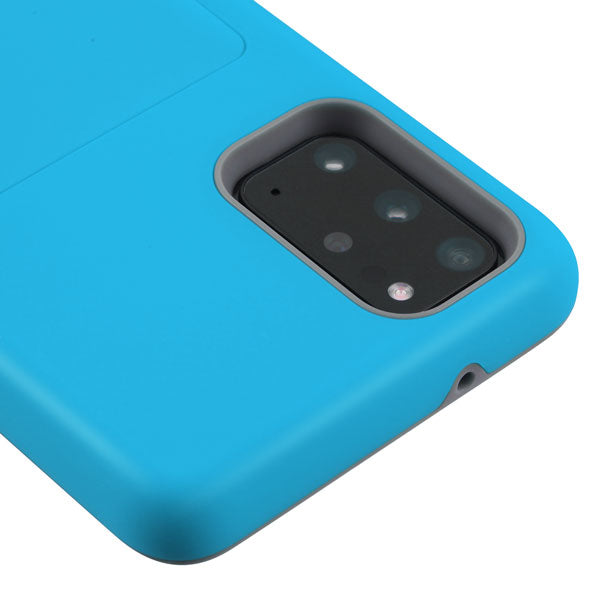 For Samsung Galaxy S20 Plus (6.7") Credit Card Wallet Back Storage Invisible Pocket Dual Layer Hard PC TPU Hybrid Protective Blue Phone Case Cover