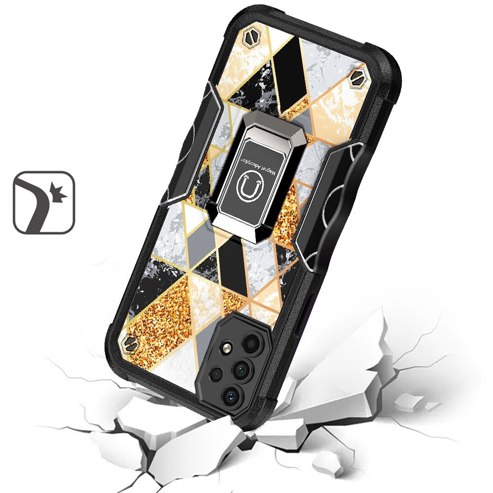 For Samsung Galaxy A23 5G Marble Stone Design Hybrid Armor with Magnetic Ring Stand Kickstand Heavy Duty Rugged Phone Case Cover