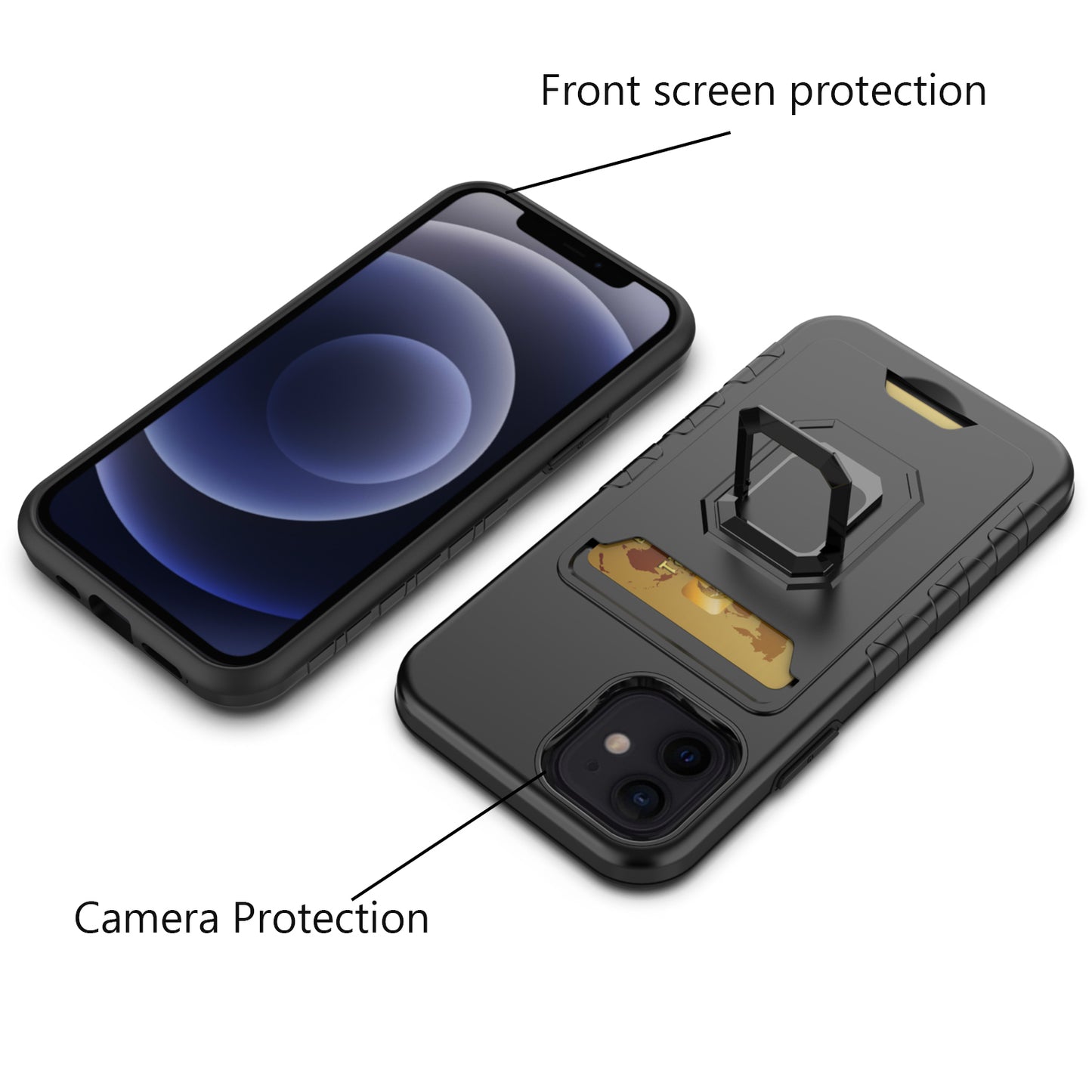 For Samsung Galaxy A03s Wallet Case Designed with Credit Card Holder & Magnetic Stand Kickstand Ring Heavy Duty Hybrid Armor Black Phone Case Cover