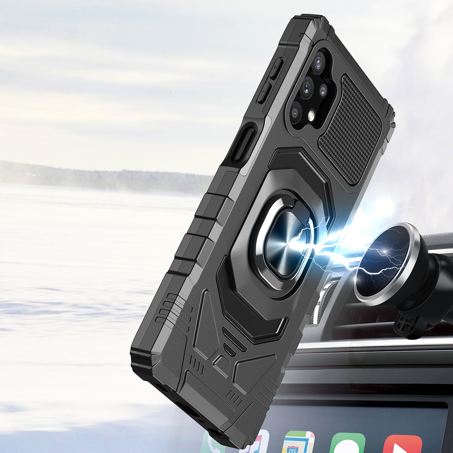 For Samsung Galaxy A32 5G Hybrid Dual Layer with Rotate Magnetic Ring Stand Holder Kickstand, Rugged Shockproof Hard Protective Phone Case Cover