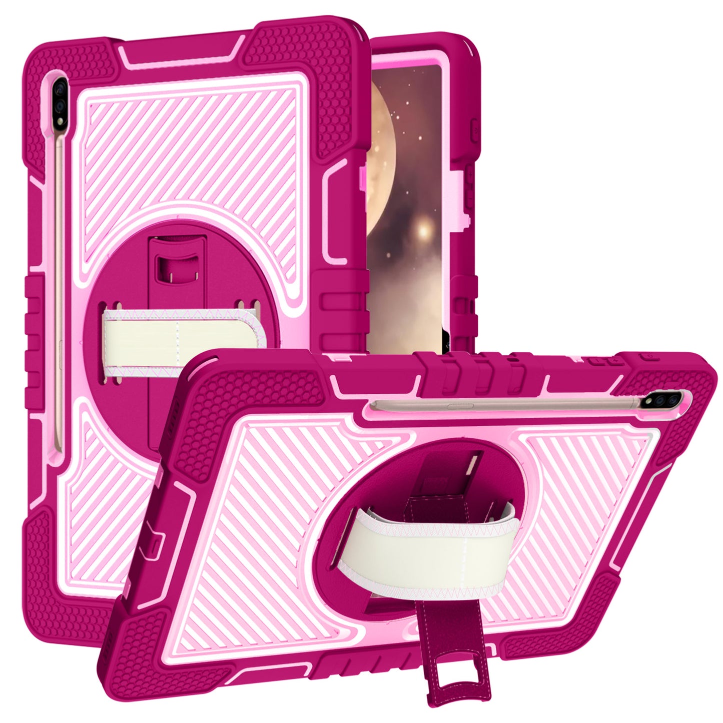 Case for Samsung Galaxy Tab A8 10.5 inch (2022) Hybrid 3in1 Multi-Functional Tablet Case with Hand, Shoulder Strap, Pencil & Stand Holder Rose Pink Tablet Cover