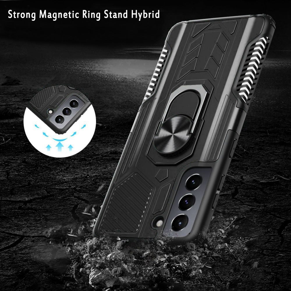 For Samsung Galaxy S21 FE /Fan Edition Military Grade Hybrid Heavy Duty 2 in 1 Hard PC and Silicone with Ring Stand Holder Phone Case Cover
