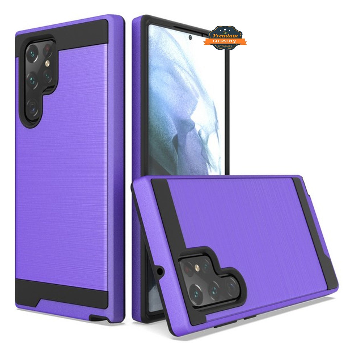 For Samsung Galaxy S23 /Plus /Ultra Slim Fit Rugged TPU + Hard PC Brushed Metal Texture Hybrid Dual Layer Armor Shockproof Phone Case Cover