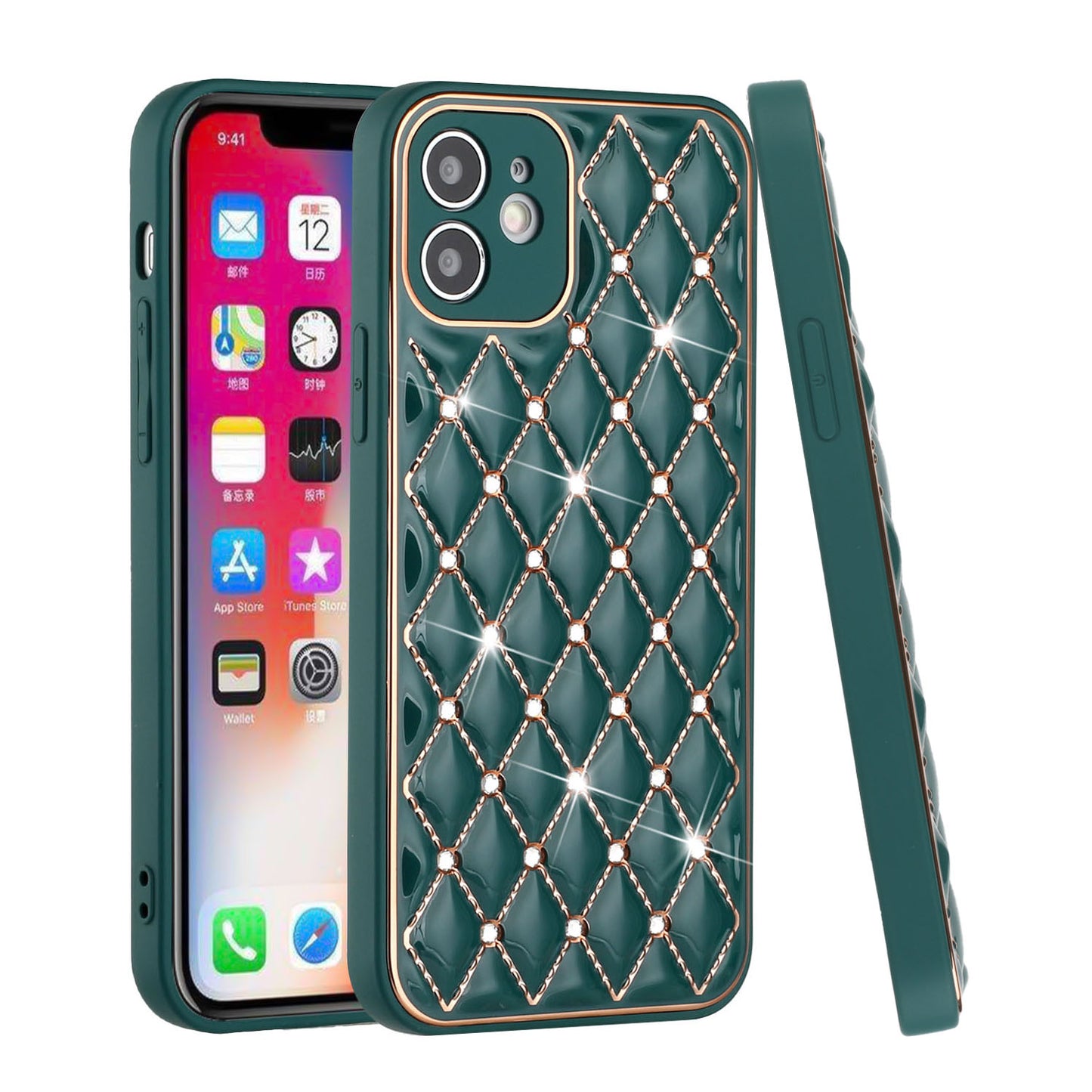 For Apple iPhone 11/12/13 Pro Max Diamonds Rhinestone Thick TPU Shiny Bling Glitter Protective Hybrid Rubber Frame Phone Case Cover