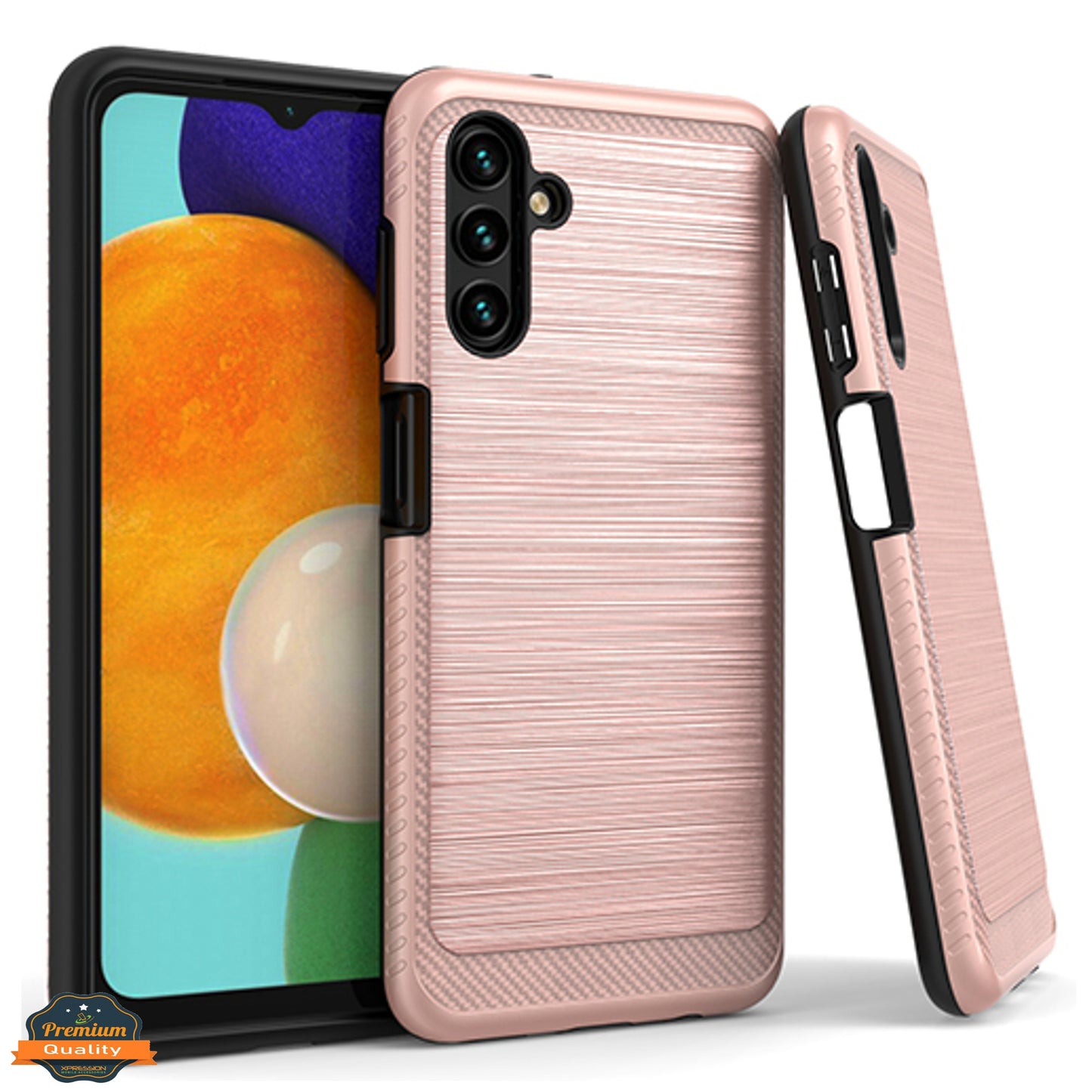 For Samsung Galaxy A13 5G Armor Brushed Texture Rugged Carbon Fiber Design Shockproof Dual Layers Hard PC + TPU Protective Phone Case Cover
