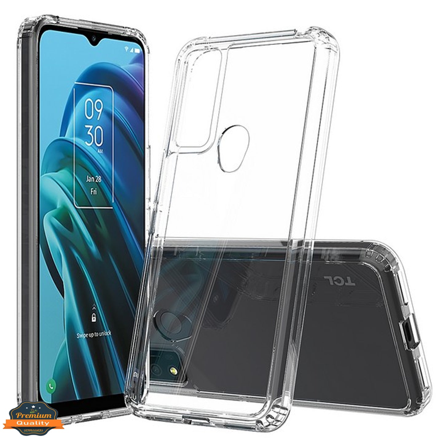For TCL 30 XE 5G Crystal HD Clear Back Panel + TPU Bumper Frame Hybrid Thin Ultra Slim Hard Shockproof Defender Phone Case Cover