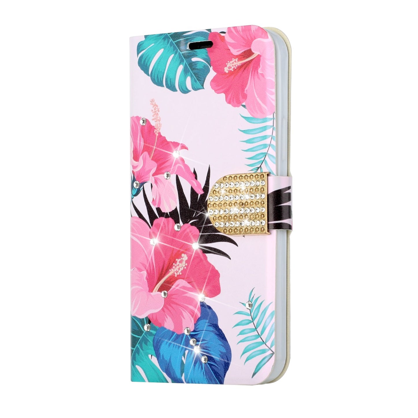 For Samsung Galaxy A02S Design Pattern PU Leather Wallet 3D Diamond Bling Buckle with Credit Card Slot & Stand Pouch Flip Phone Case Cover