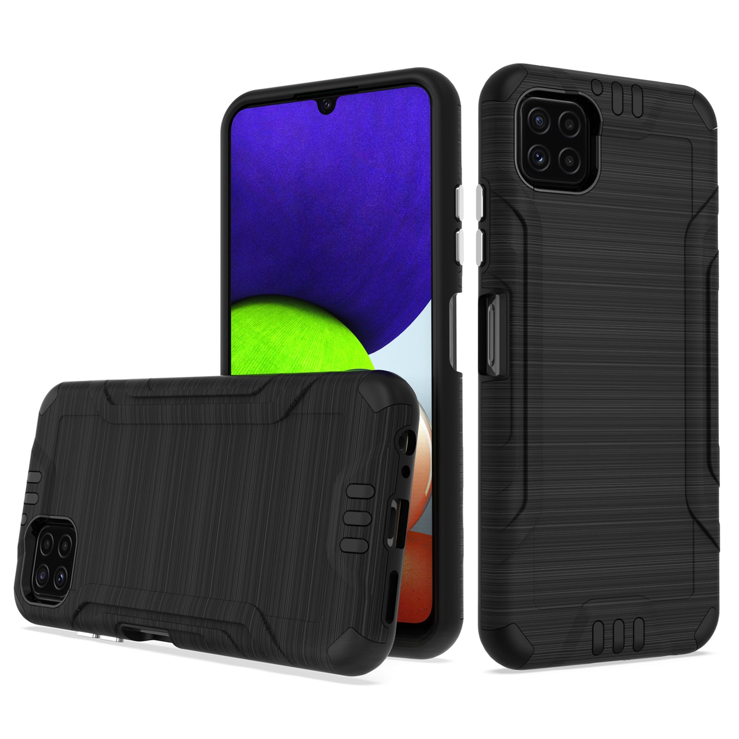 For Samsung Galaxy A22 5G Hybrid Dual Layer Slim Defender Armor Tuff Metallic Brush Texture Finishing Shockproof Hard TPU Rubber Phone Case Cover