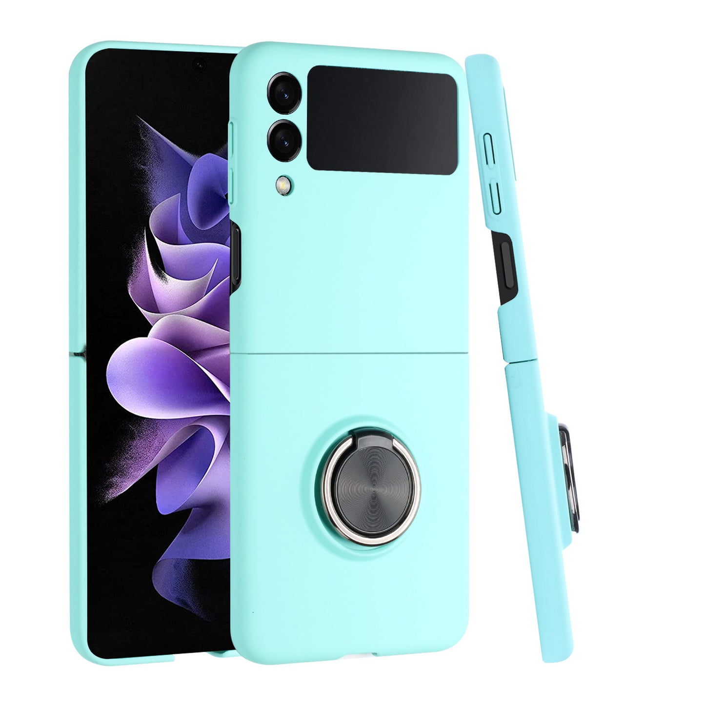 For Samsung Galaxy Z Flip 3 5G Hybrid 360 Rotatable Metal Invisible Ring Stand Holder Fit Magnetic Car Mount Shockproof Phone Case Cover
