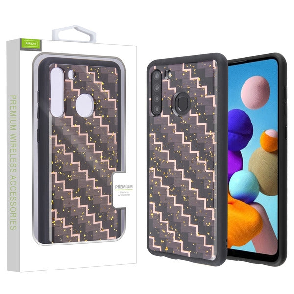 For Samsung Galaxy A21 Stylish Design Hybrid Rubber TPU Hard PC Shockproof Armor Rugged Slim Fit Carbon Fiber Texture Black Phone Case Cover