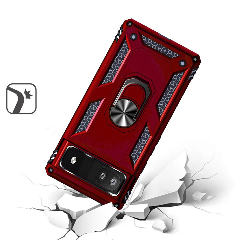 For Google Pixel 6A Military Grade Rugged Dual Layers Shockproof Hybrid Protection with 360° Magnetic Ring Kickstand Phone Case Cover