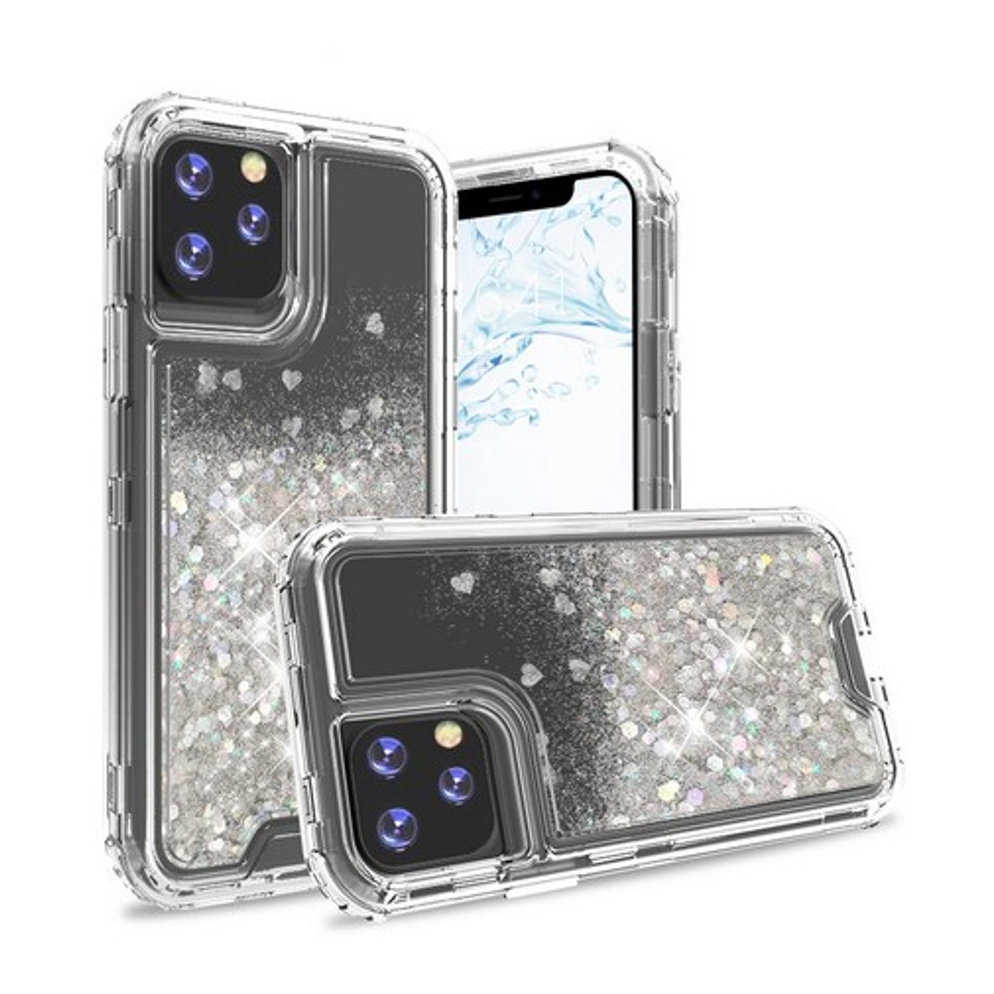 For Apple iPhone 13 Pro Max (6.7") Hybrid Liquid Glitter 3D Bling Quicksand Flowing Sparkle Hard Shockproof 3in1 TPU Heavy Duty Phone Case Cover