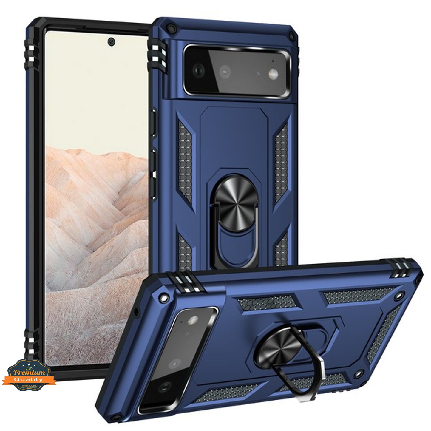 For Google Pixel 6 /6 Pro Shockproof Tuff Hybrid Dual Layer PC + TPU with 360° Ring Stand Metal Kickstand Heavy Duty Armor Shell Phone Case Cover