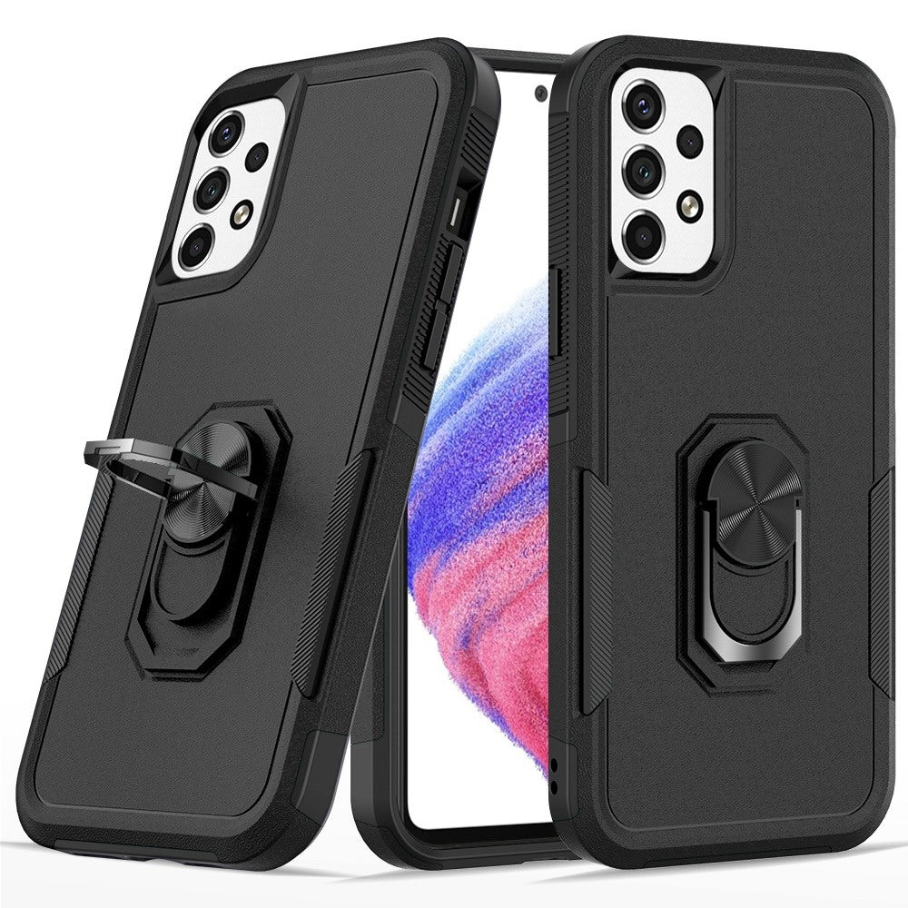For Samsung Galaxy A53 5G Hybrid Rugged Hard Drop-Proof 3 Layer Protection Military Grade Armor with Metal Ring Stand Phone Case Cover