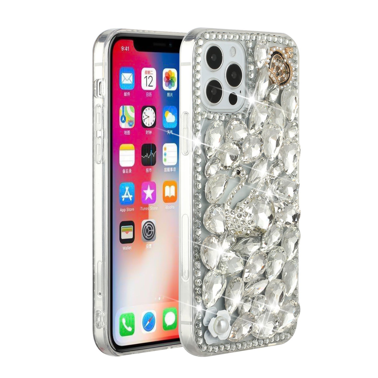 For Apple iPhone 11 (6.1") Bling Clear Crystal 3D Full Diamonds Luxury Sparkle Rhinestone Hybrid Protective Phone Case Cover