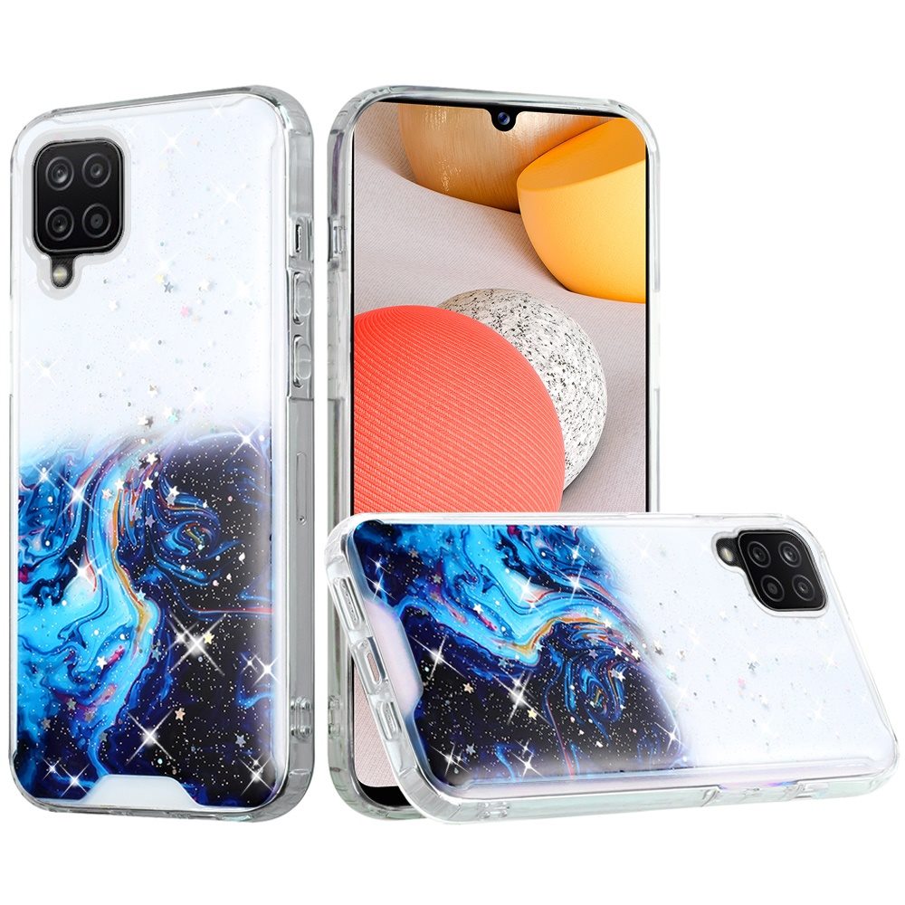 For Samsung Galaxy A42 5G Pattern Clear Design Transparent Glitter Bling Hybrid Plastic Hard Back TPU Bumper Rubber Phone Case Cover