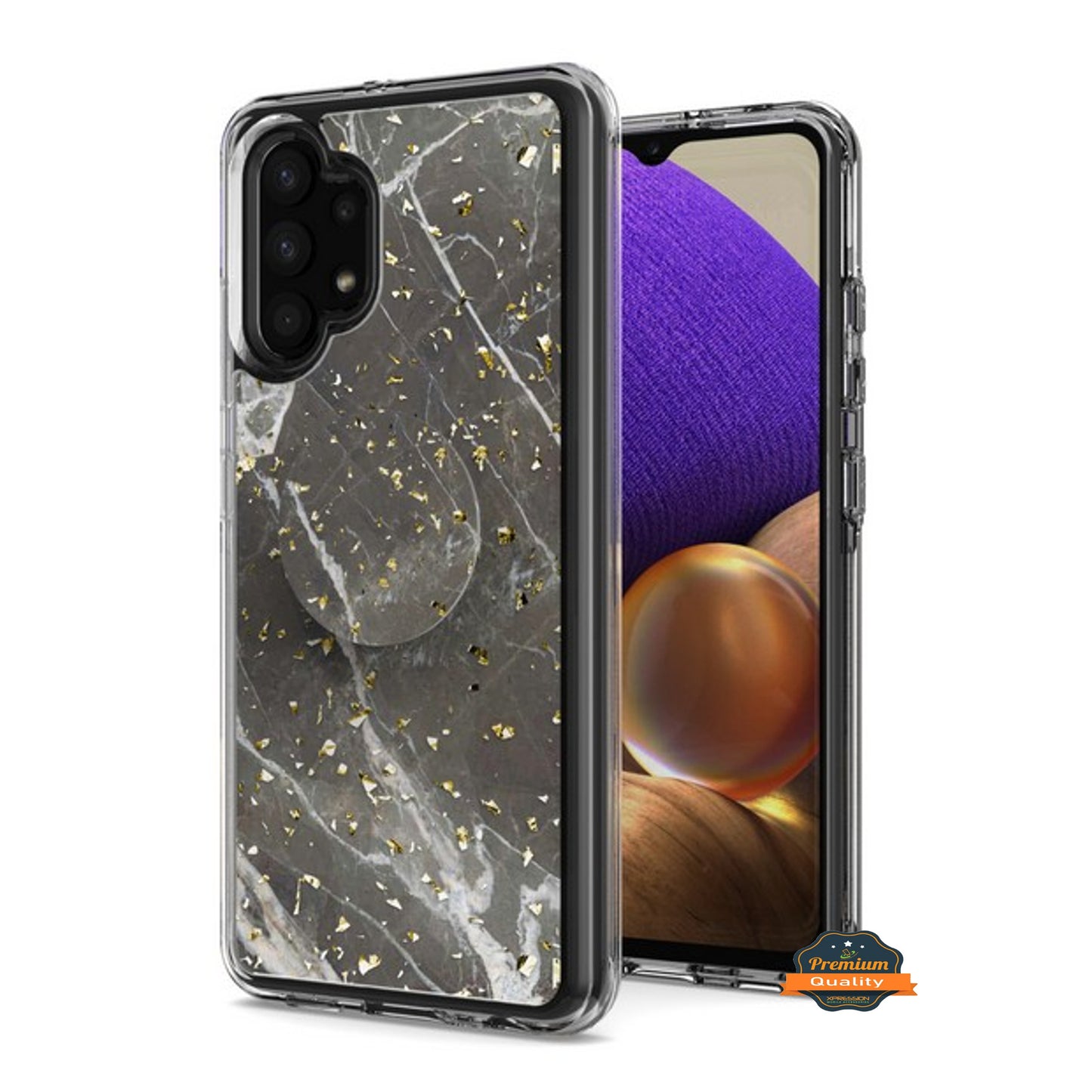For Samsung Galaxy A32 5G Elegant Pattern Design Bling Glitter Hybrid Cases with Ring Stand Pop Up Finger Holder Kickstand Phone Case Cover