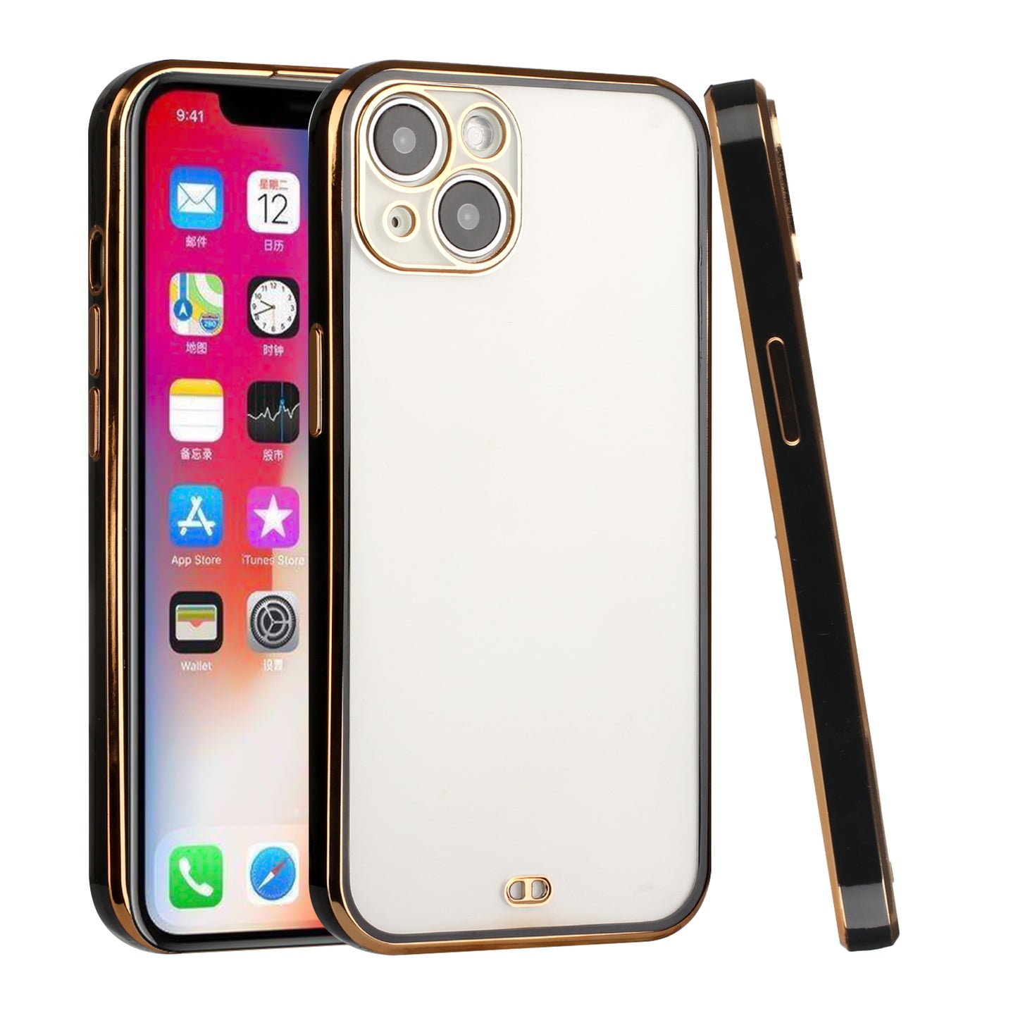 For Apple iPhone 11 (6.1") Slim Hybrid Gold Plated Chrome Transparent Rubber Gummy Hard PC Thick TPU Protective Phone Case Cover
