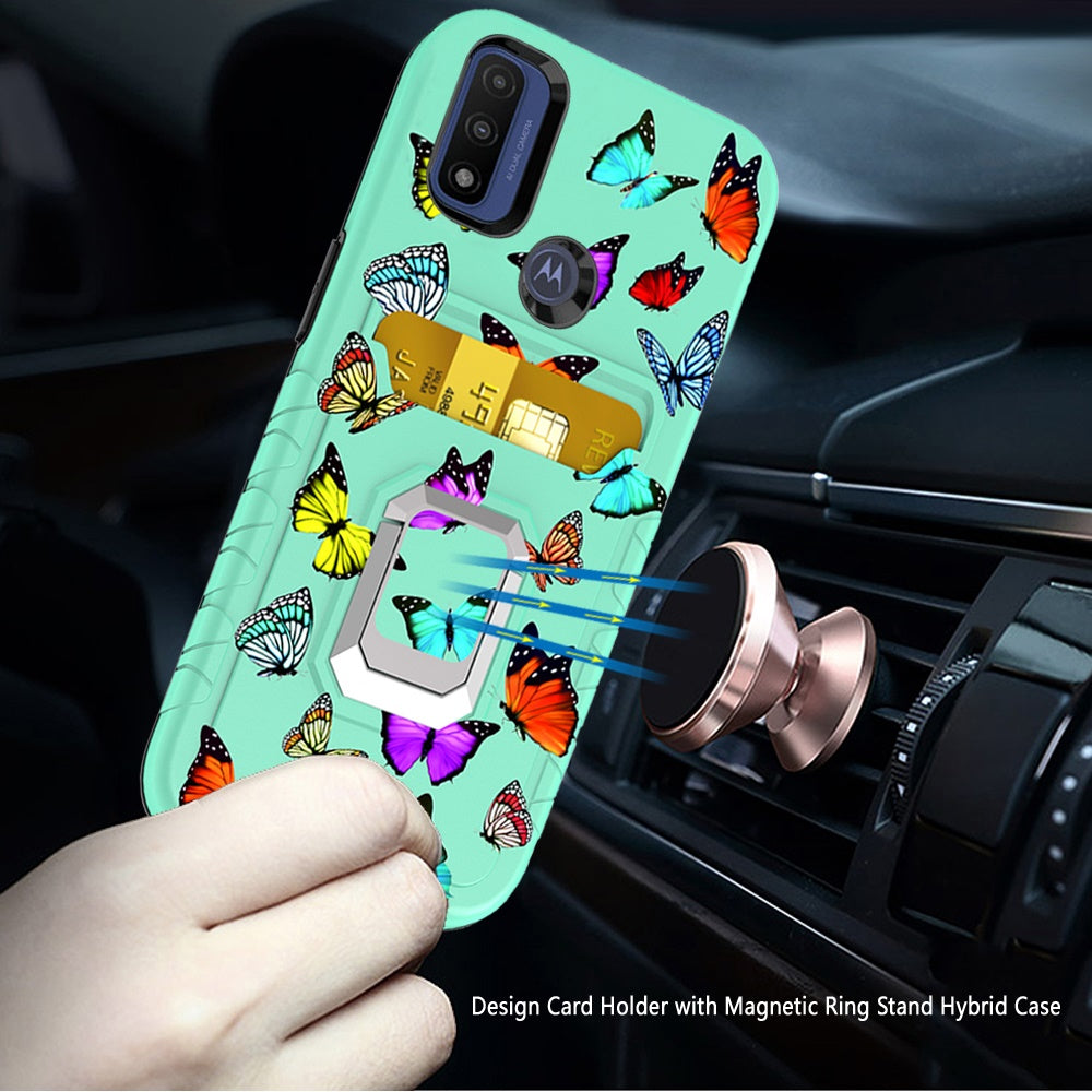 For Motorola Moto G Power 2022 Stylish Wallet Case Designed Credit Card Holder & Magnetic Kickstand Ring Heavy Duty Hybrid Phone Case Cover