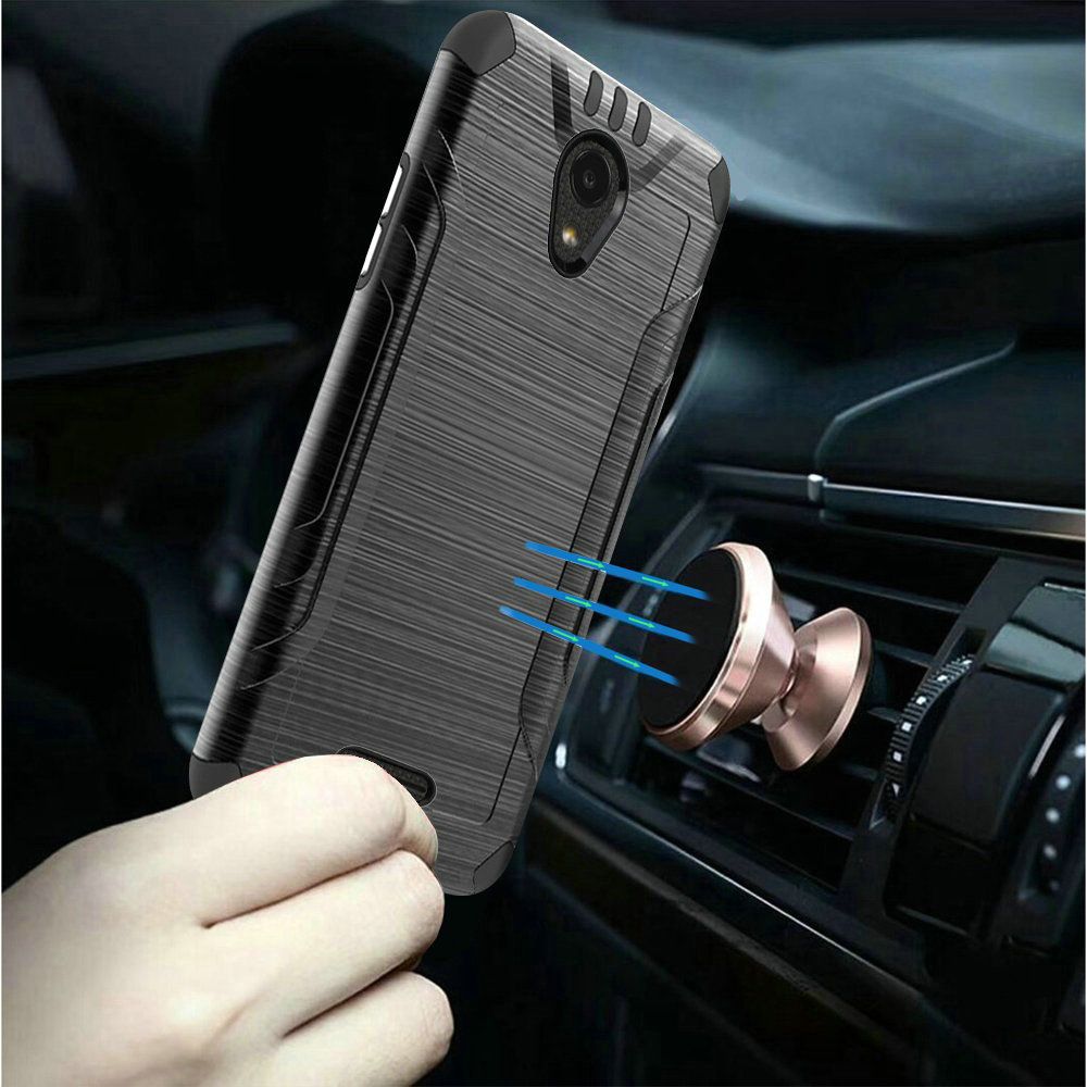 For Alcatel Insight Hybrid Dual Layer Slim Defender Armor Tuff Metallic Brush Texture Finishing Shockproof Hard PC + TPU Rubber Phone Case Cover