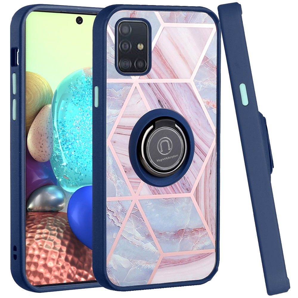 For Samsung Galaxy A71 5G Unique Marble Design with Magnetic Ring Kickstand Holder Hybrid TPU Hard Shockproof Armor Phone Case Cover