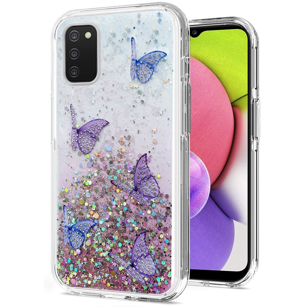 For Samsung Galaxy A53 5G Butterflies Glitter Bling Shiny Sparkle Glittering Flake Hybrid Hard PC TPU Silicone Slim Phone Case Cover