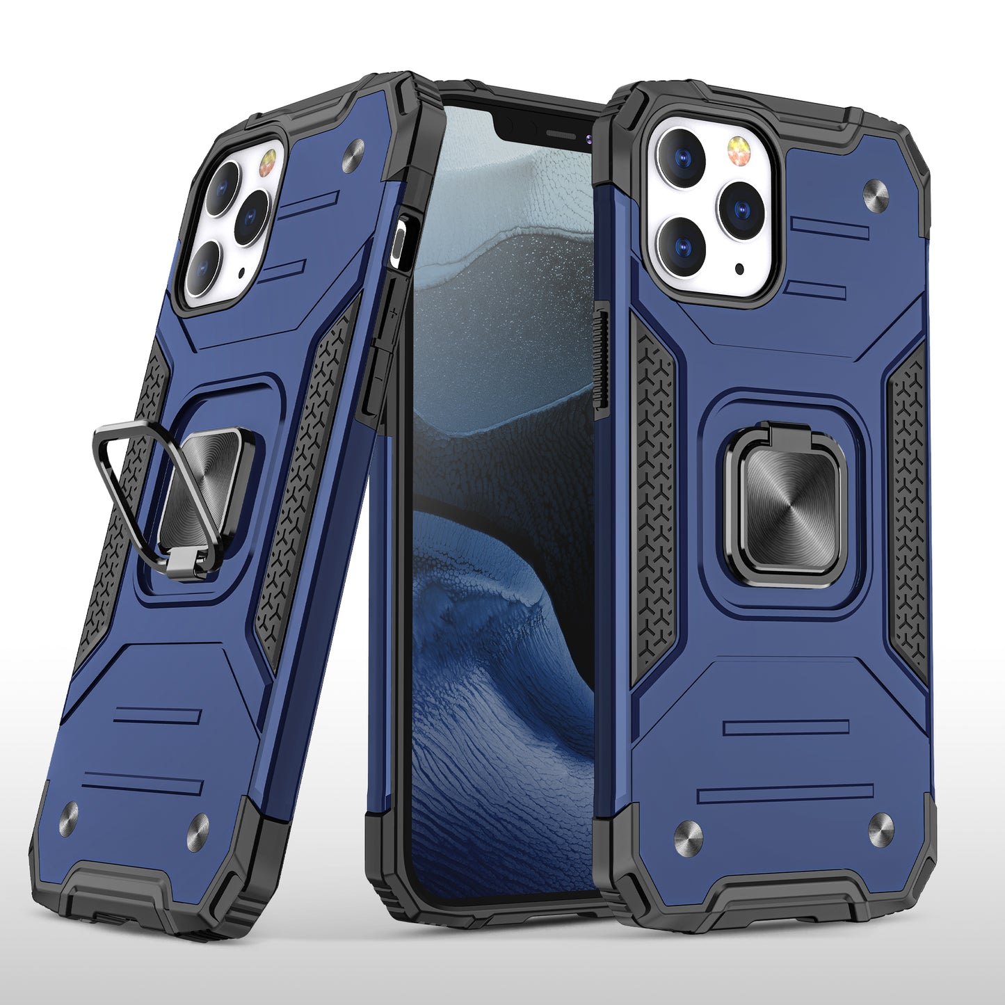 For iPhone 14 Pro (6.1") Armor Hybrid with Ring Holder Kickstand Shockproof Heavy-Duty Durable Rugged Dual Layer Phone Case Cover