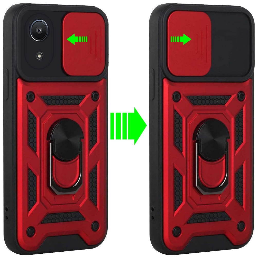 For Samsung A03 Core Hybrid Cases with Slide Camera Lens Cover and Ring Holder Kickstand Rugged Dual Layer Heavy Duty Phone Case Cover