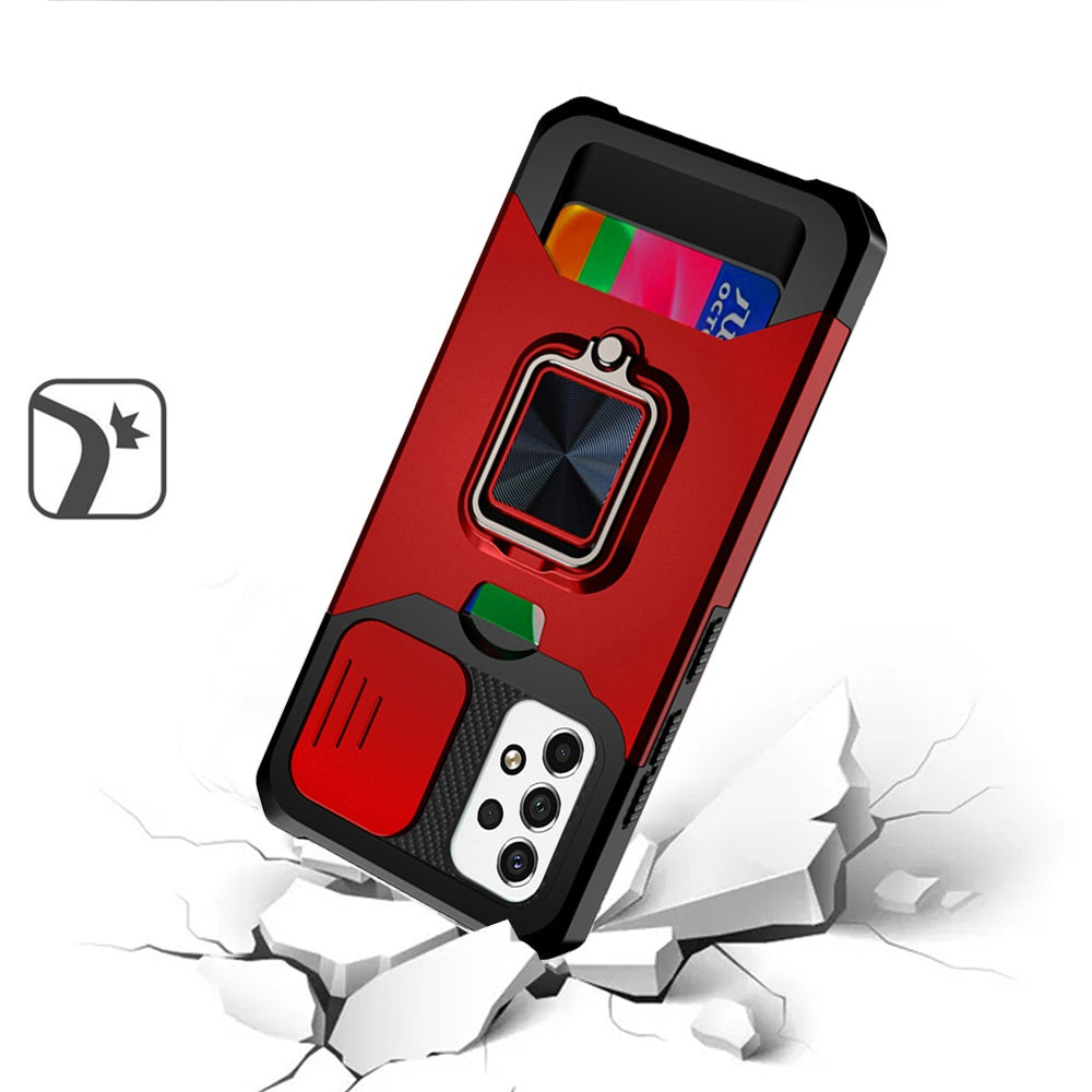 For Samsung Galaxy A23 5G Wallet Case with Ring Stand, Slide Camera Cover & Credit Card Slot Holder, Military Grade Hard Phone Case Cover
