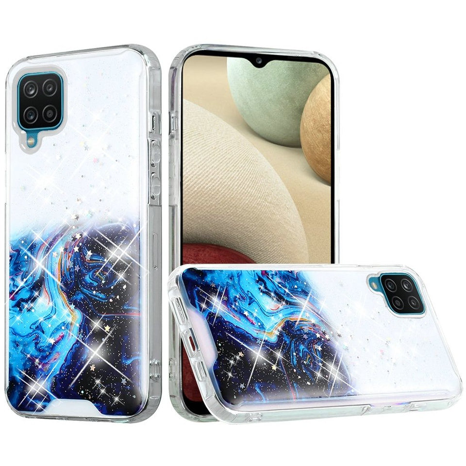 For Samsung Galaxy A42 5G Pattern Clear Design Transparent Glitter Bling Hybrid Plastic Hard Back TPU Bumper Rubber Phone Case Cover