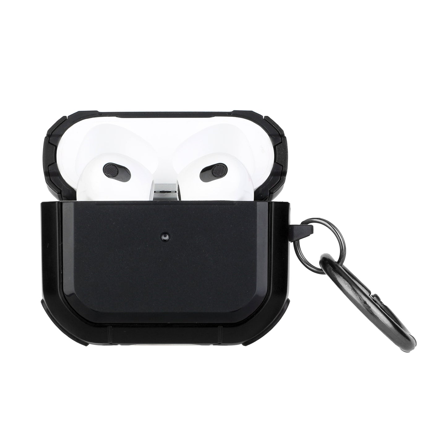 For Apple AirPods 3 (2021) Heavy Duty Hybrid 2 in 1 Shockproof Full Protective Hard PC+Soft Rubber Silicone Skin with Keychain Phone Case Cover
