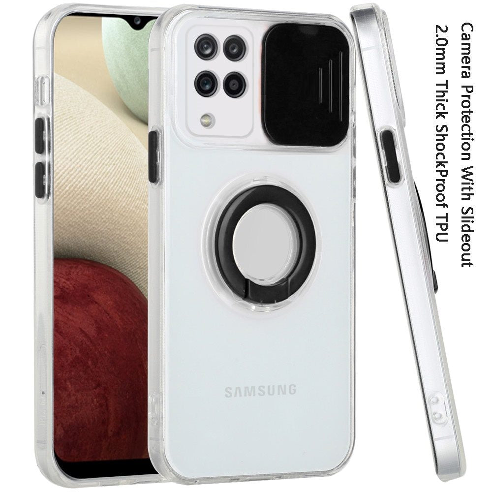 For Apple iPhone 13 Pro (6.1") Transparent Cases with Ring Stand & Camera Window, Slide Lens Protection Hybrid Shockproof Phone Case Cover