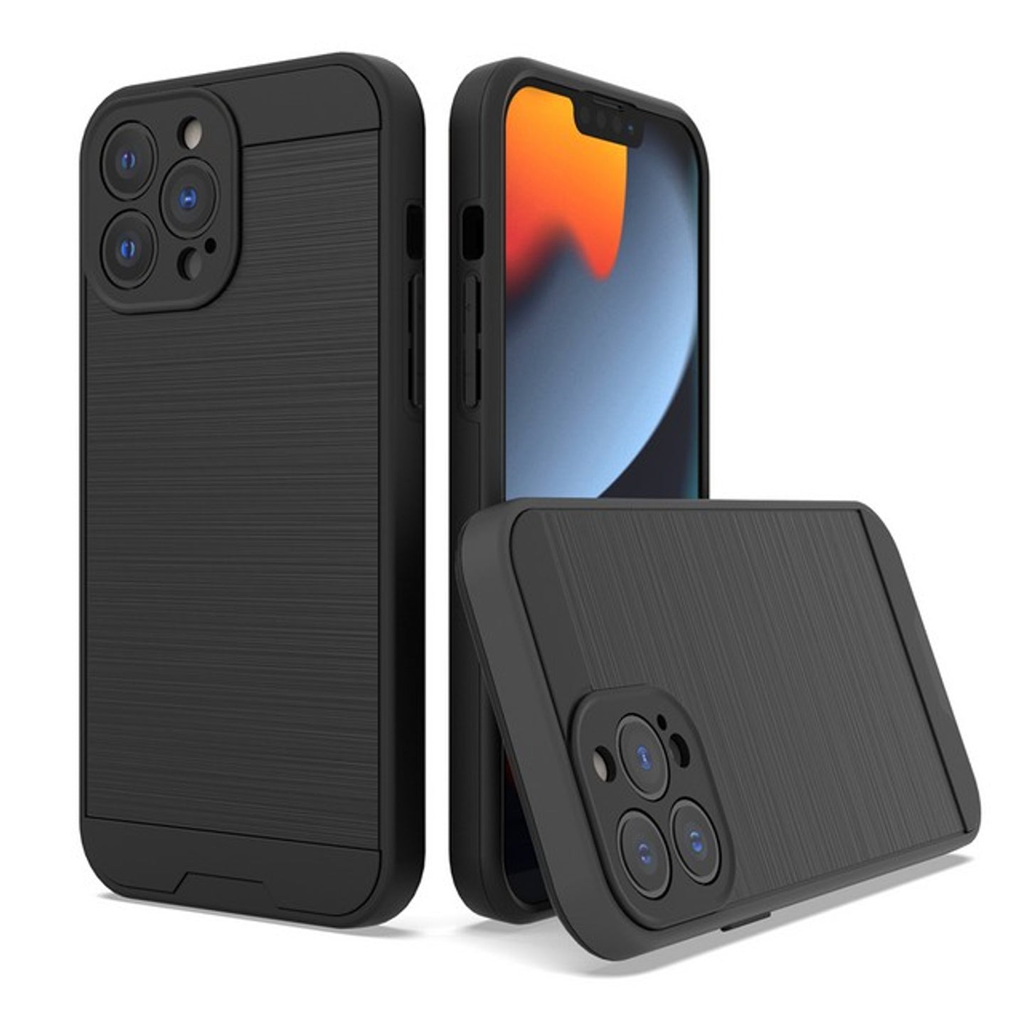 For Samsung Galaxy A03S Slim Rugged TPU + Hard PC Brushed Metal Texture Hybrid Dual Layer Defender Armor Shock Absorbing Phone Case Cover