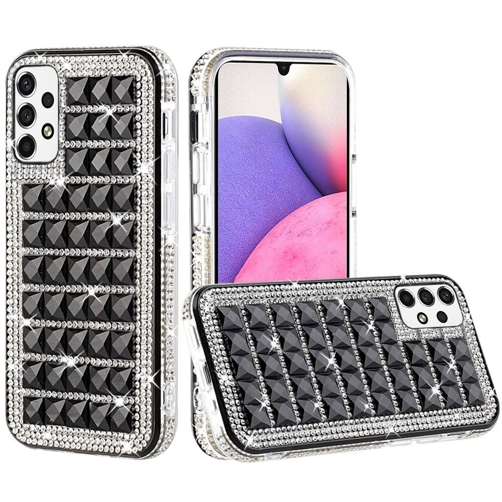For Samsung Galaxy A33 5G Luxury 3D Bling Diamonds Rhinestone Jeweled Shiny Crystal Hybrid TPU Bumper Hard PC Phone Case Cover