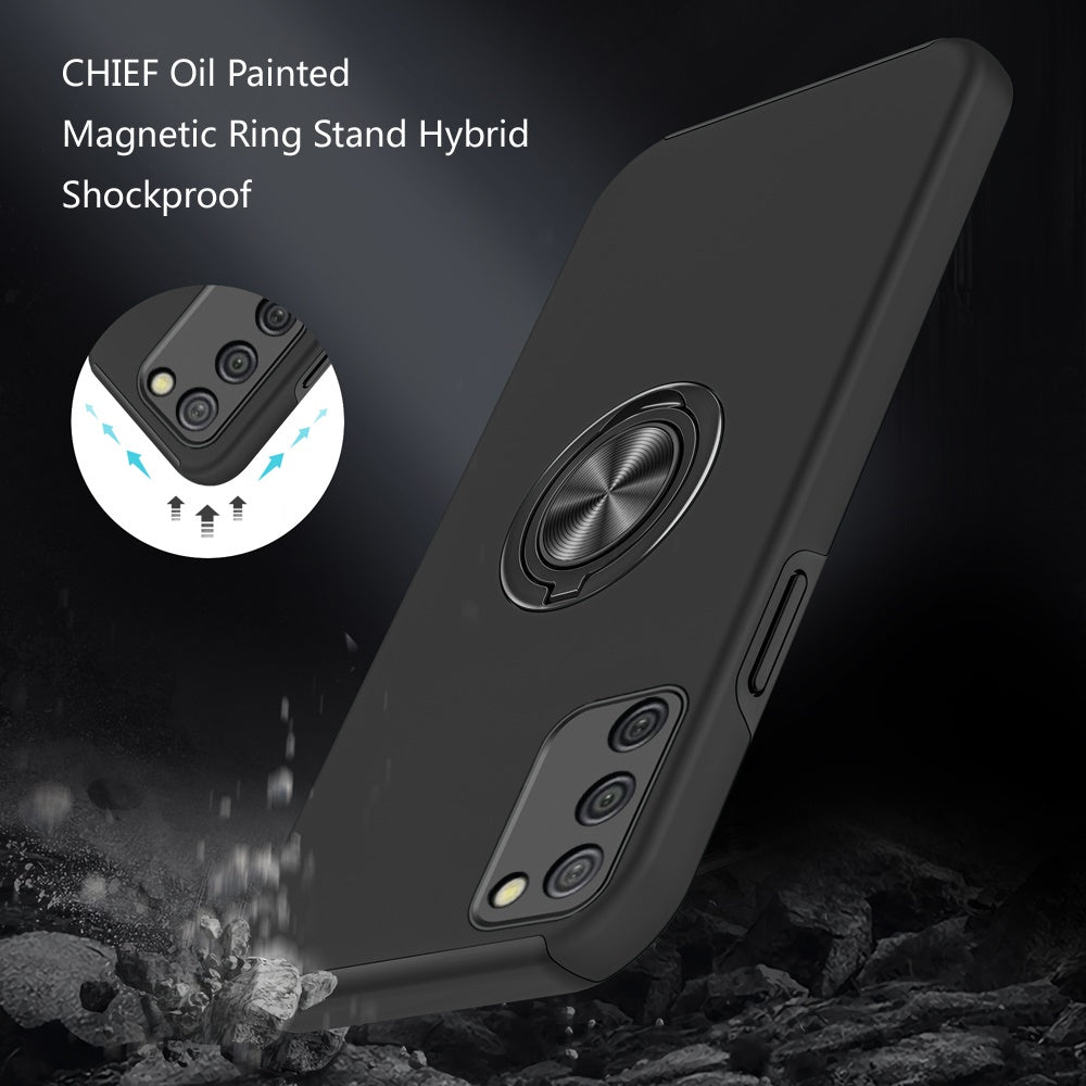 For Samsung Galaxy A02S Hybrid 360 Degree Rotatable Metal Invisible Ring Stand Holder Fit Magnetic Car Mount Shockproof Slim Phone Case Cover