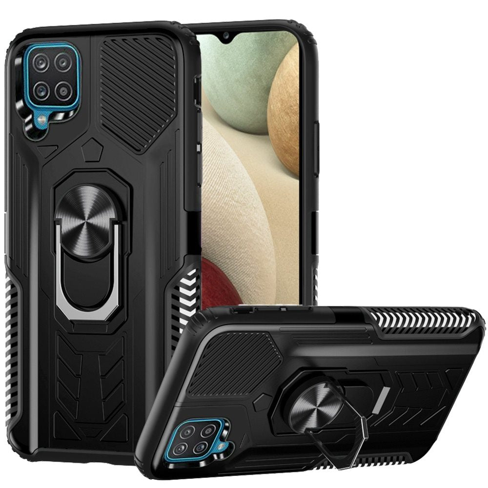 For Samsung Galaxy A12 5G Military Grade Hybrid Heavy Duty 2 in 1 Protective Hard PC and Soft Silicone with Ring Stand Holder Phone Case Cover