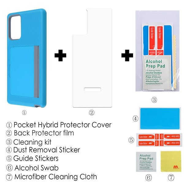 For Samsung Galaxy Note 20 (6.4") Credit Card Wallet Back Storage Invisible Pocket Dual Layer Hard PC TPU Hybrid Protective Blue Phone Case Cover
