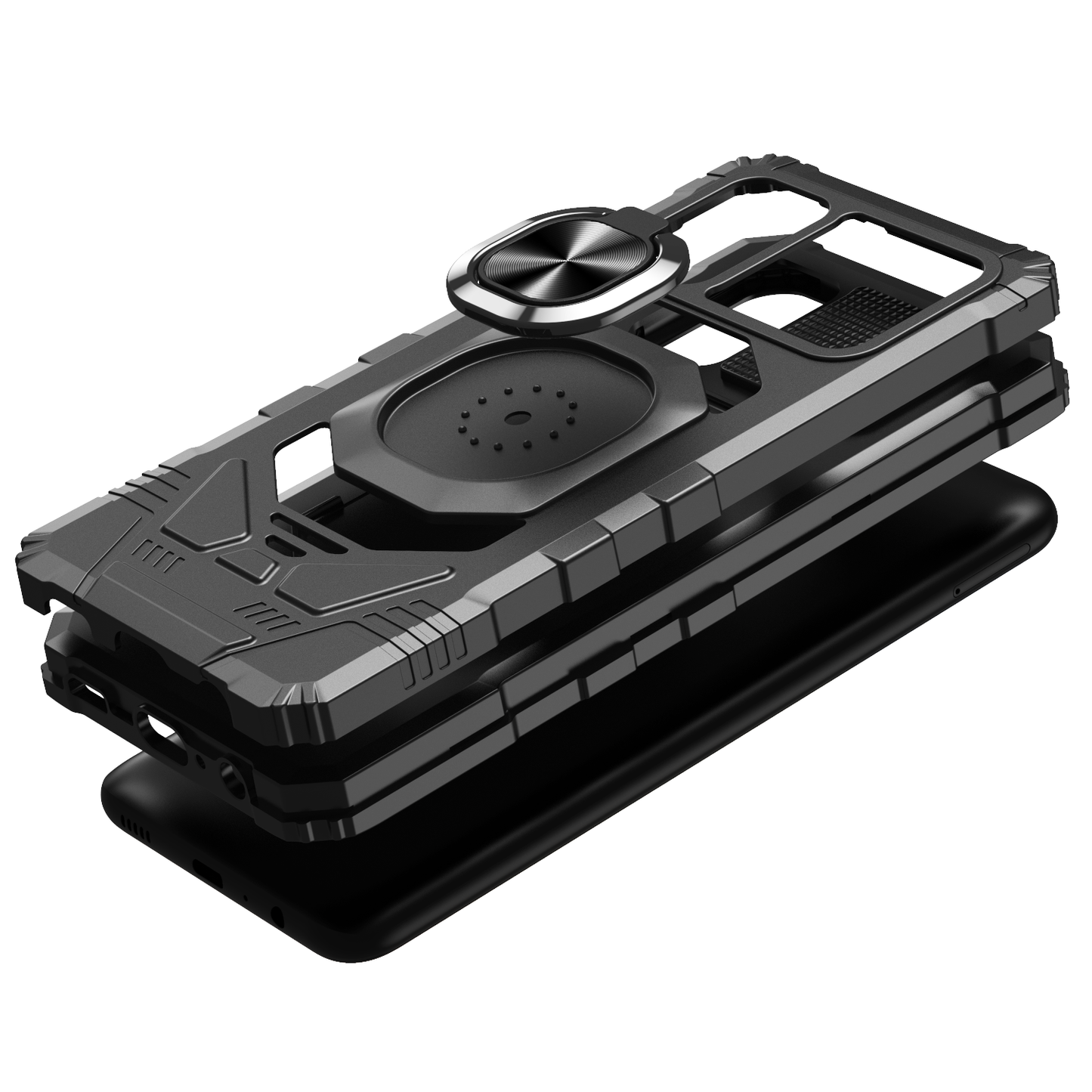 For Samsung Galaxy A02S Hybrid Dual Layer with Rotate Magnetic Ring Stand Holder Kickstand, Rugged Shockproof Anti-Scratch Protective Phone Case Cover