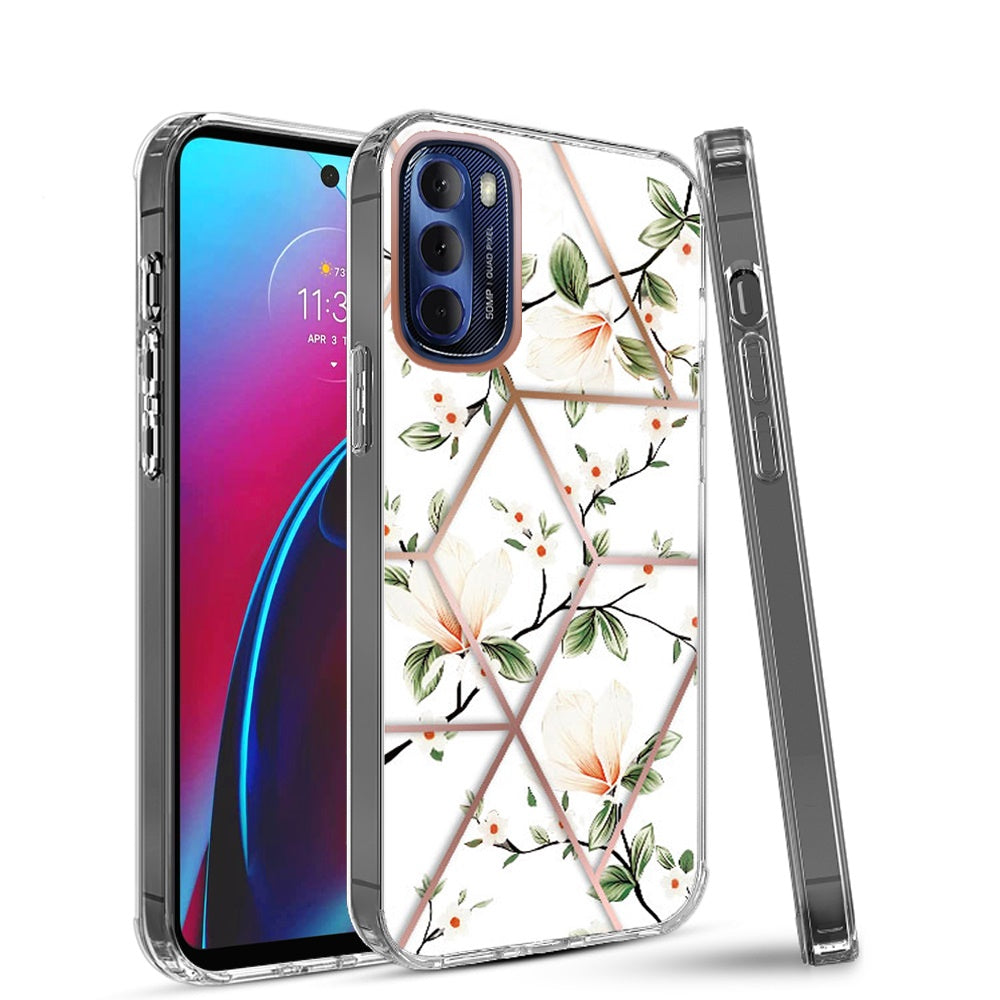For Motorola Moto G Stylus 2022 4G Fashion Art Floral IMD Design Beautiful Flower Pattern Hybrid PC Rubber Hard Back Phone Case Cover