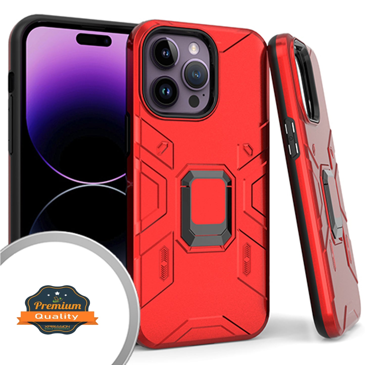 For Apple iPhone 14 Plus /Pro Max Hybrid Heavy Duty Armor Protective Bumper with 360° Degree Ring Holder Kickstand Phone Case Cover