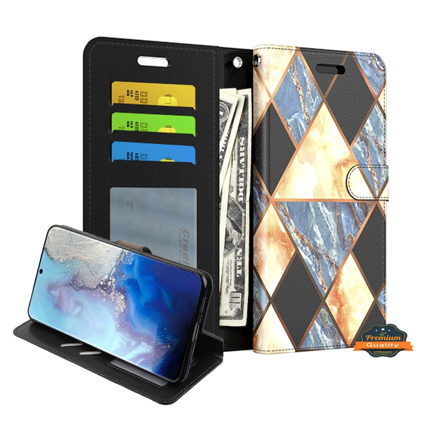 For Samsung Galaxy A13 5G Wallet PU Leather Pouch with Credit Card Slots ID Money Pocket, Stand & Strap Flip Pouch Protective Phone Case Cover
