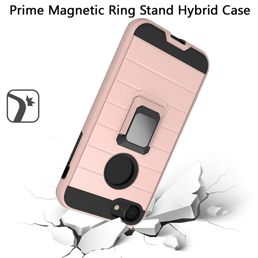 For Apple iPhone SE 2022 /SE 2020/8/7 Magnetic Ring Holder Rubber Hybrid Kickstand Texture Rugged Armor Heavy Duty Phone Case Cover