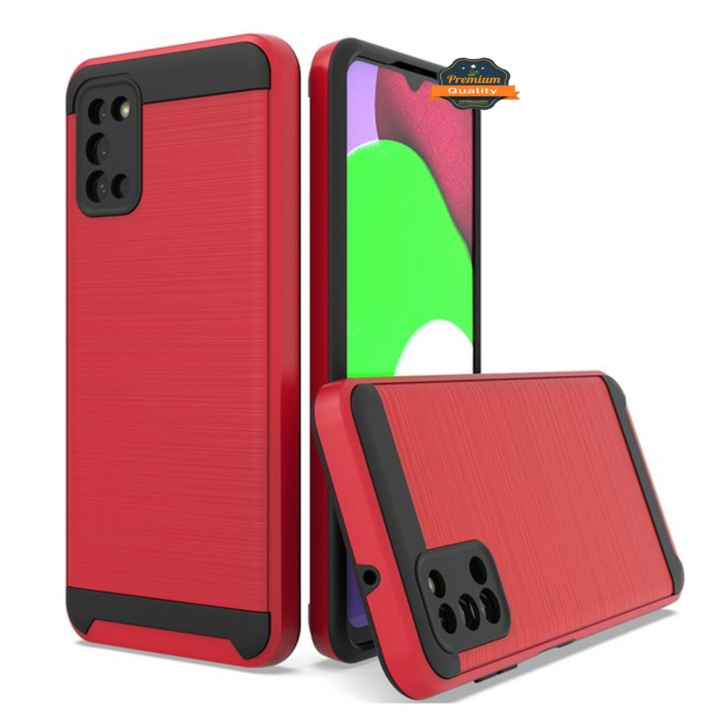 For Samsung Galaxy A03S Slim Rugged TPU + Hard PC Brushed Metal Texture Hybrid Dual Layer Defender Armor Shock Absorbing Phone Case Cover