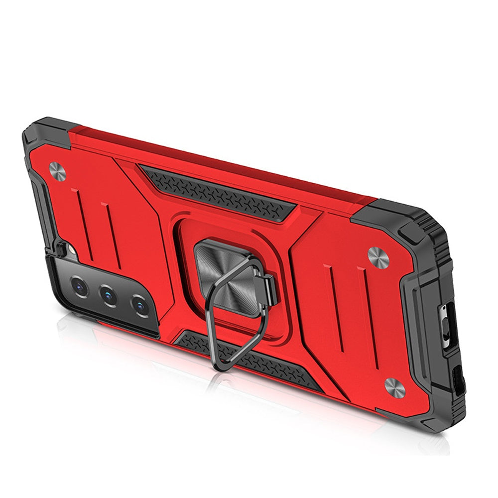 For Samsung Galaxy S20 Ultra Armor Hybrid with Ring Stand Holder Kickstand Shockproof Heavy-Duty Durable Rugged 2in1 Red Phone Case Cover